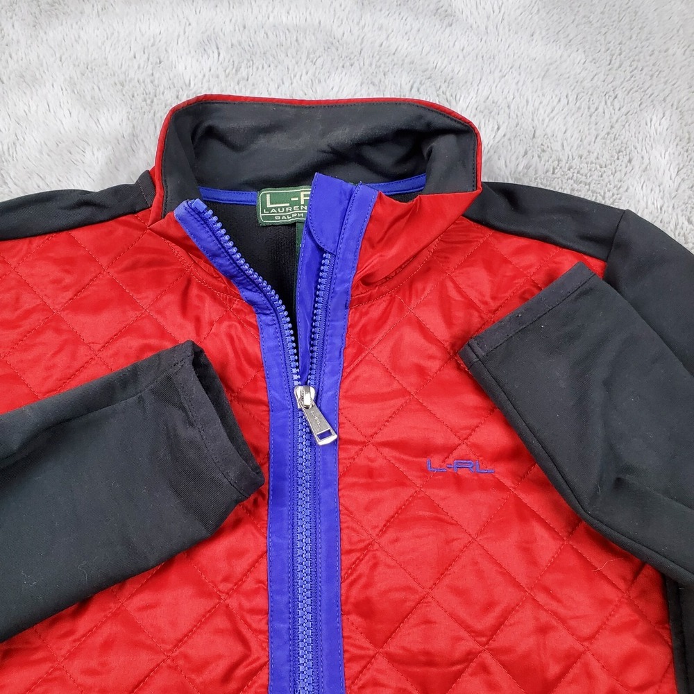 Lauren Active Jacket Womens M Quilted Zip Front Colorblock Red Black Blue Blend